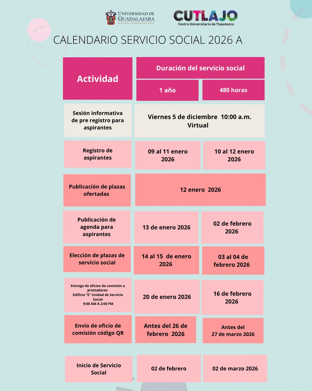 Calendario Servicio Social